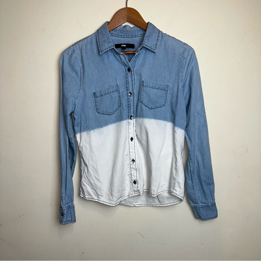 Else Blue Denim Acid Wash Top Small Collared Button Up Chambray Denim Boho Y2K